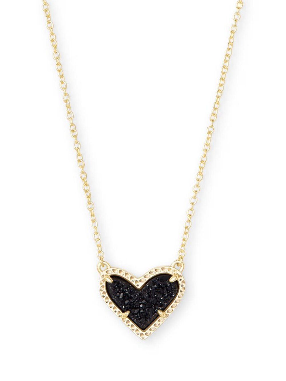 Kendra Scott Ari Heart Gold Pendant Necklace in Black Drusy